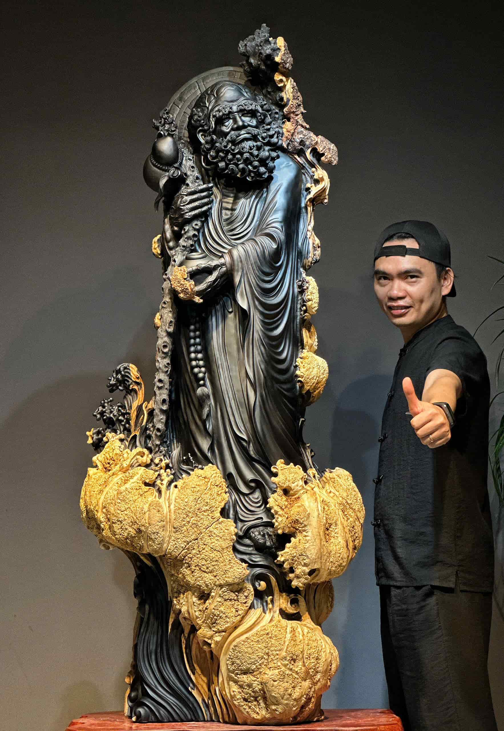 Tượng Ngài Đạt Ma gỗ nu mun sừng đẹp