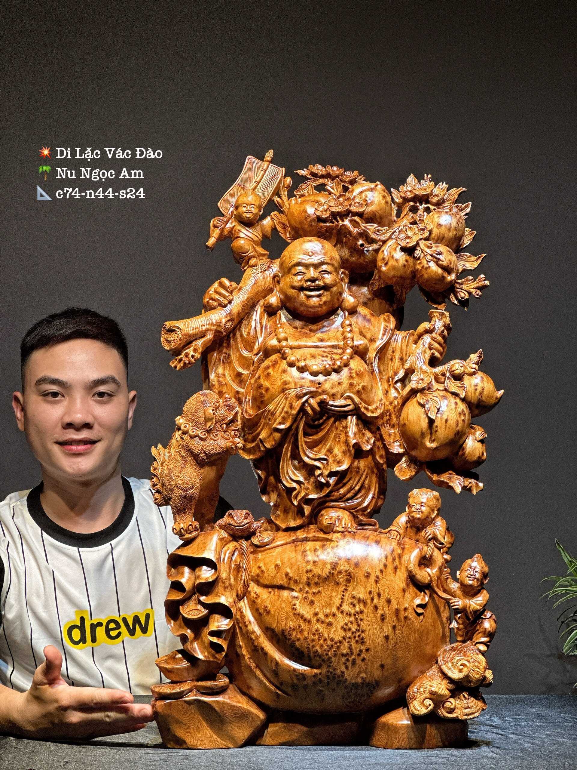 Tượng di lạc  vác đào gỗ nu ngọc am đẹp