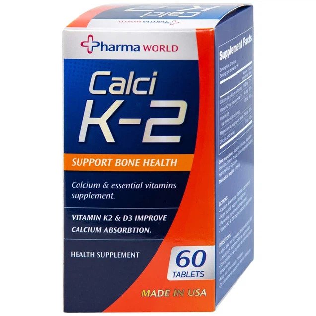 Viên uống Pharma Word CalcI K-2 bổ sung canxi, giảm nguy cơ loãng xương (60 viên)