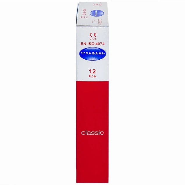 Bao cao su Sagami Classic siêu mỏng nhiều gel bôi trơn, màu da, không mùi (12 cái)