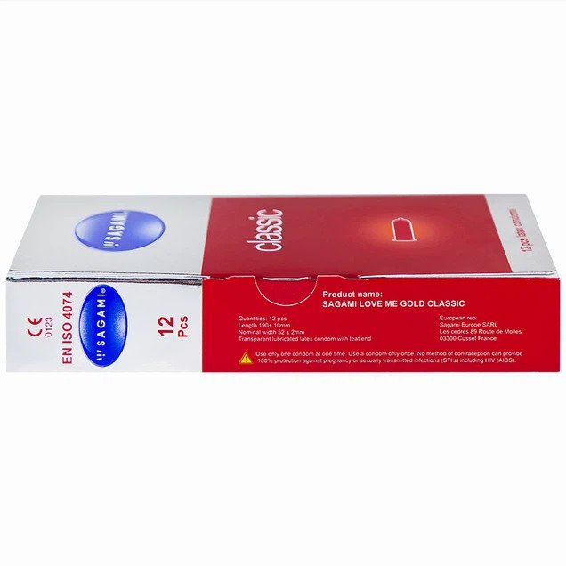 Bao cao su Sagami Classic siêu mỏng nhiều gel bôi trơn, màu da, không mùi (12 cái)