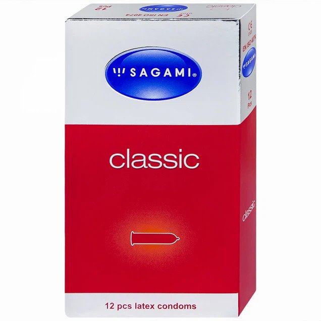Bao cao su Sagami Classic siêu mỏng nhiều gel bôi trơn, màu da, không mùi (12 cái)