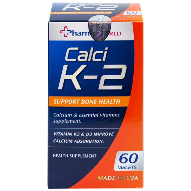 Viên uống Pharma Word CalcI K-2 bổ sung canxi, giảm nguy cơ loãng xương (60 viên)
