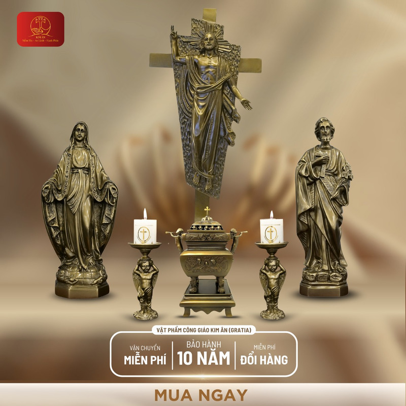 Sản phẩm cao cấp: Bàn thờ Chúa và tượng bằng đồng tinh xảo, hiện đại
