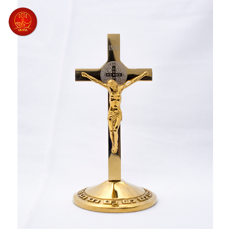 Thánh Giá Mini Có Mề Đay BENEDICT cao 12cm - Màu PVD Gold