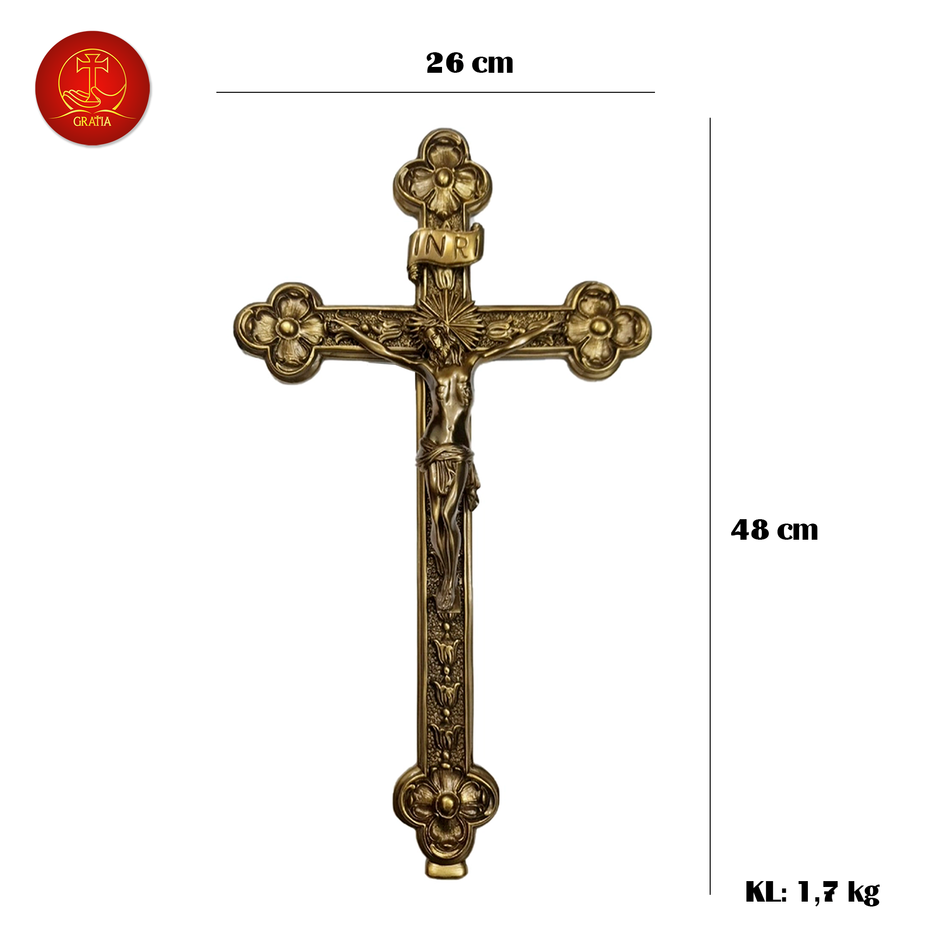 Tượng Thánh Giá Chúa Giêsu Hoa Đào Không Đế Cao 48cm - Màu Cổ Điển