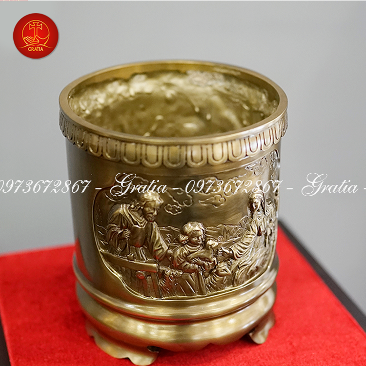 Bát Hương Công Giáo Tròn cao 14.5cm - Màu Cổ Điển