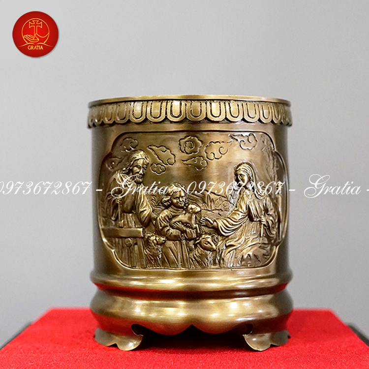 Bát Hương Công Giáo Tròn cao 14.5cm - Màu Cổ Điển