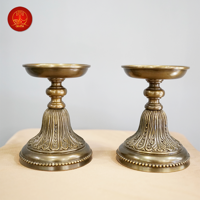 Chân Nến Đế Bông cao 14cm - Màu Cổ Điển