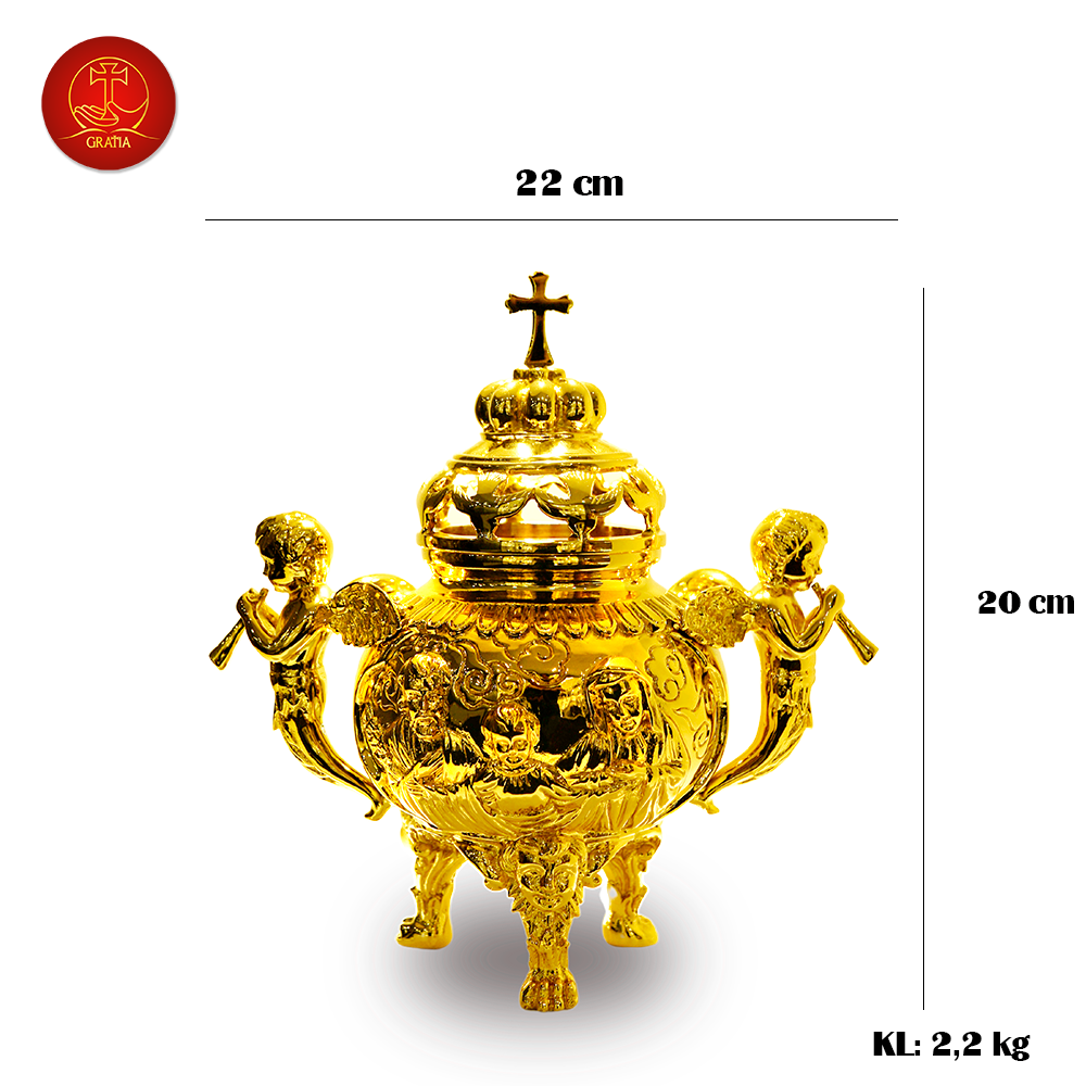 Lư Xông Trầm (mẫu tròn) Cao 22cm - Màu Gold