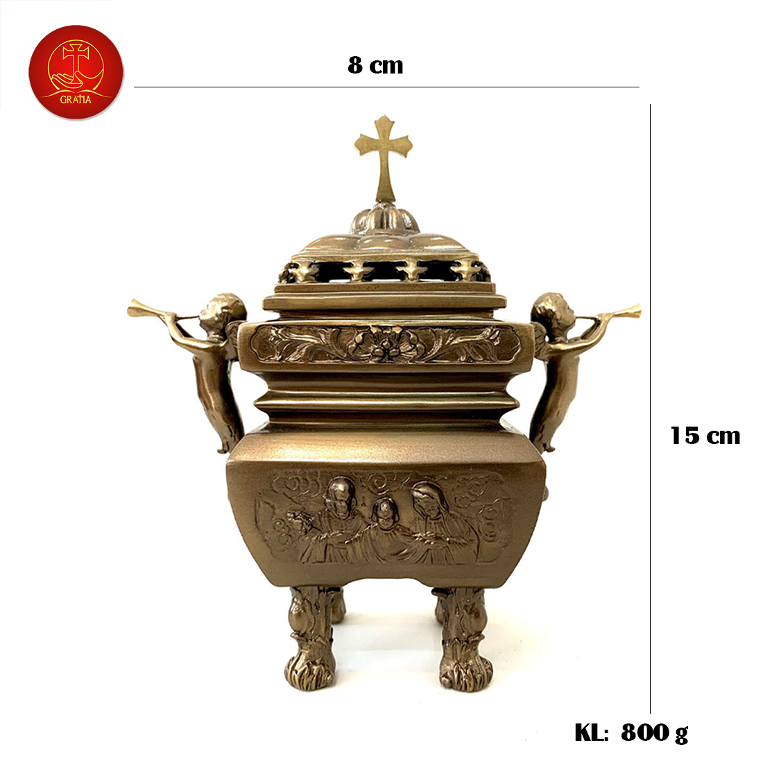 Lư Hương Công Giáo cao 15cm - Màu Cổ Điển