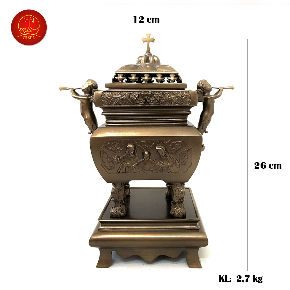 Lư Hương Đồng Vuông - Cao 26 cm