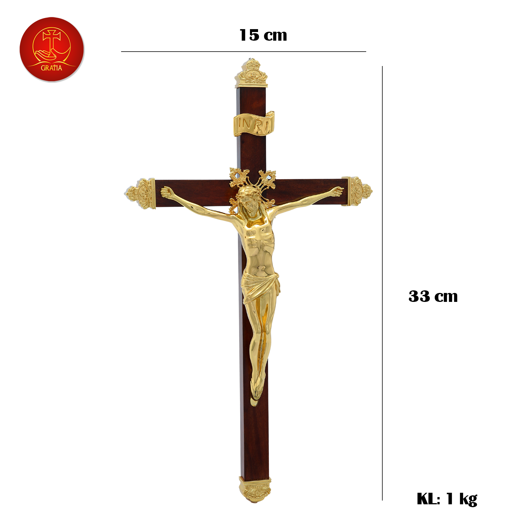 Thánh Giá Gỗ Treo cao 33Cm - Màu Gold