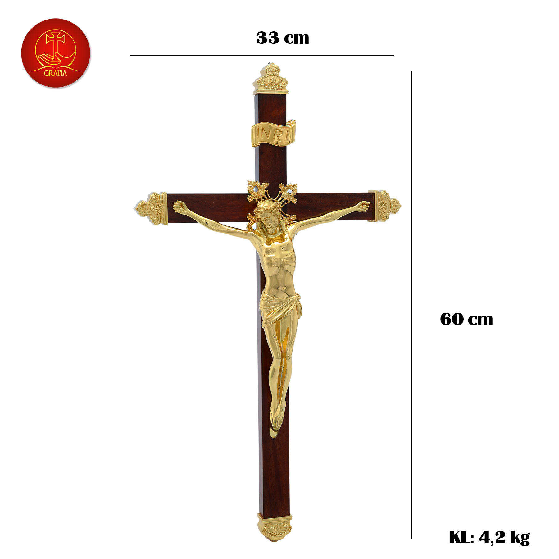 Thánh Giá Gỗ Treo Cao 60 cm - Màu Vàng Gold