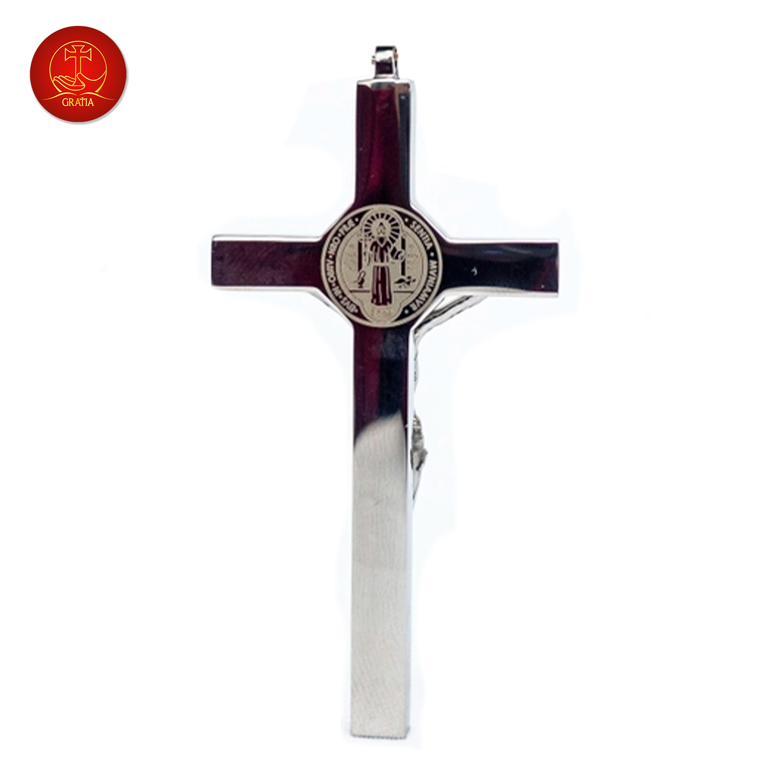Thánh Giá Có Mề Đay BENEDICT cao 10Cm - Không Đế (mini) - Màu Silver