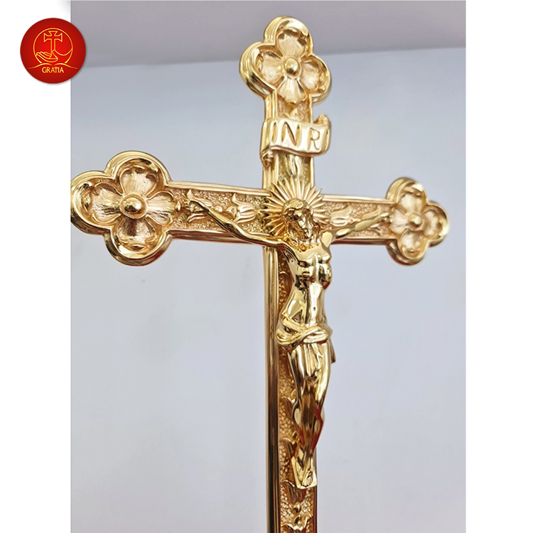 Tượng Thánh Giá Hoa Đào Có Đế cao 42cm - Màu Gold