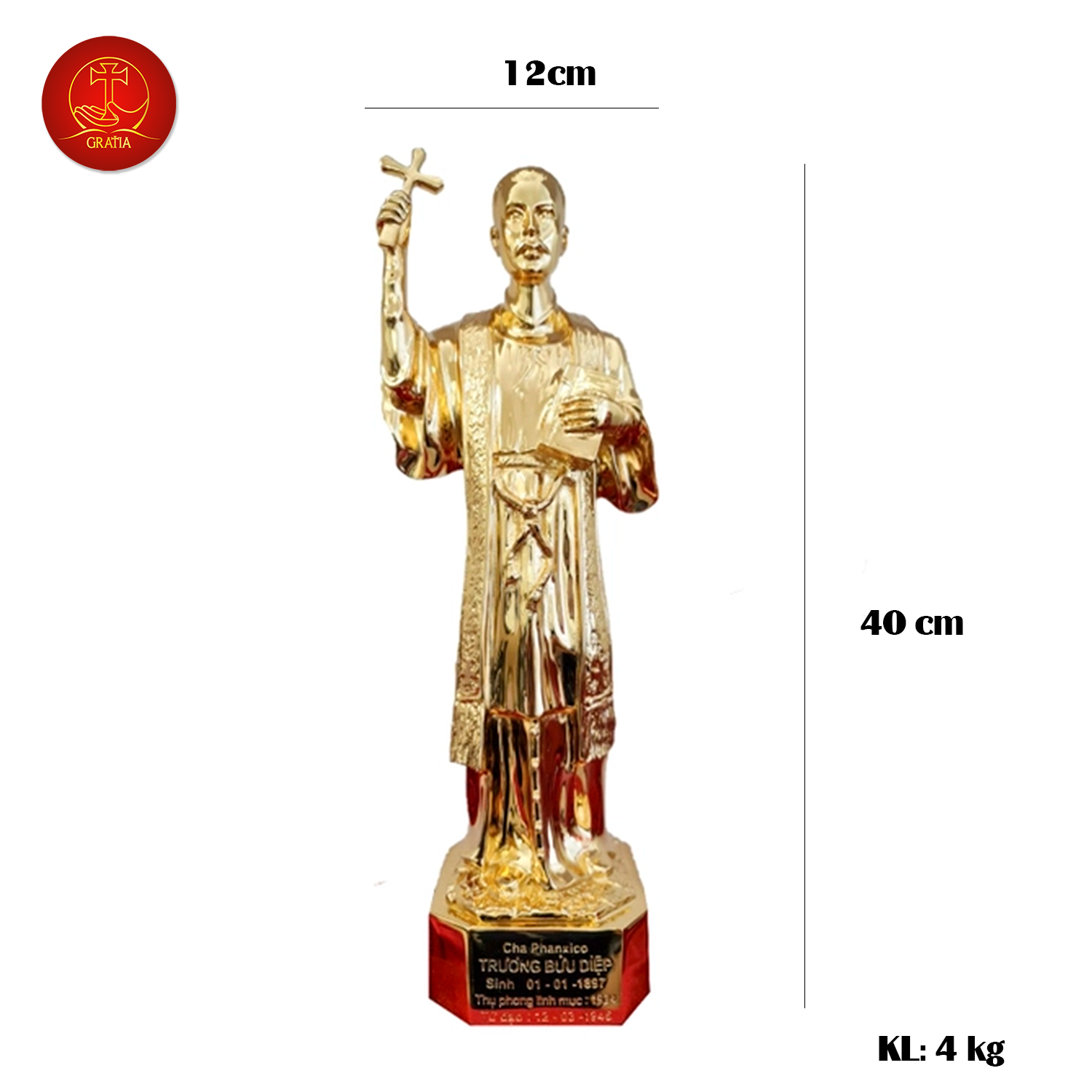 Tượng Cha Bửu Diệp cao 40cm - Màu Gold - Mạ Gold