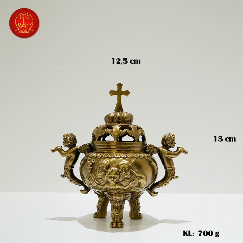 Lư Xông Trầm ( Mẫu Tròn ) Cao 13cm -  Màu Cổ Điển