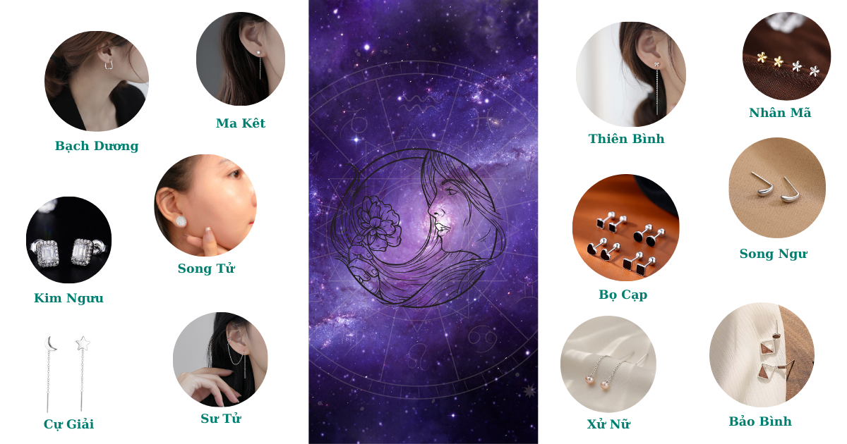 12 kiểu dáng hoa tai tượng trưng cho các cung hoàng đạo