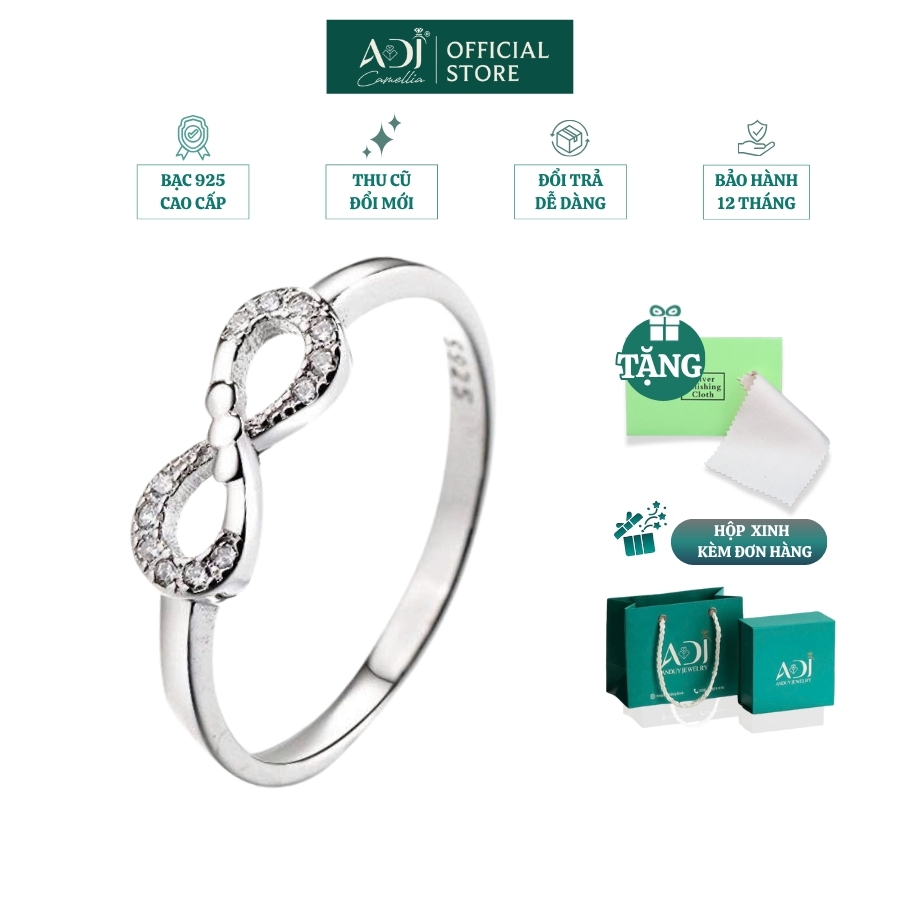 Nhẫn Bạc Nữ ADJ 925 Nhẫn Swarovski Vô Cực Phụ Kiện Trang Sức Nữ Cao Cấp SN15637AD