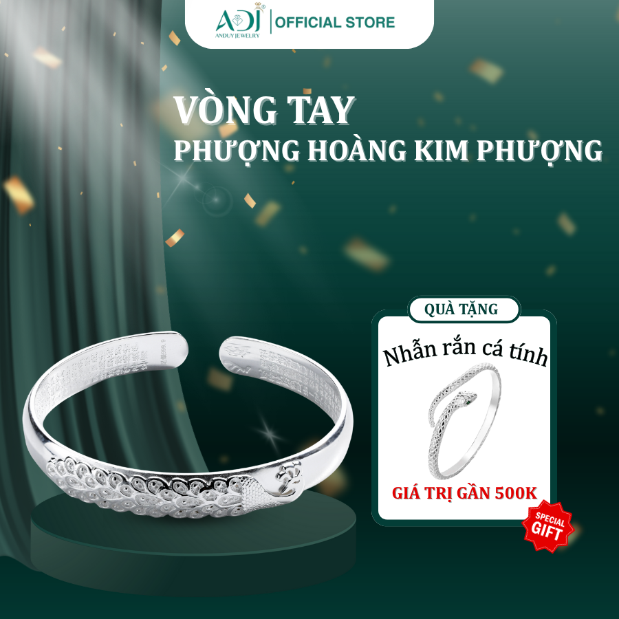 Vòng Tay Nữ Bạc ADJ 999 Chạm Khắc Bát Nhã Tâm Kinh Phượng Hoàng Kim Phượng Phụ Kiện Trang Sức Nữ Cao Cấp SVC15443AD