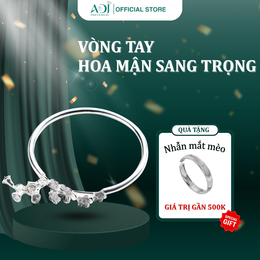 Vòng Tay Nữ Bạc ADJ 999 Hoa Mận Sang Trọng Phụ Kiện Trang Sức Nữ Cao Cấp SVC15495AD