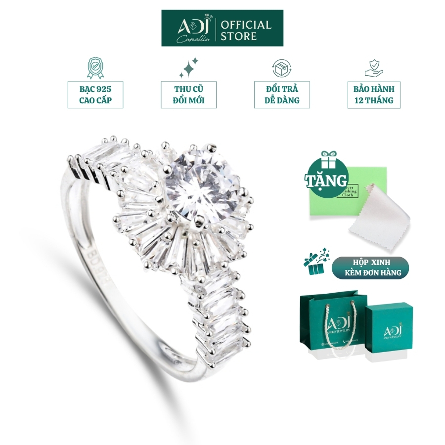 Nhẫn Trang sức bạc 925 ADJ đính đá CZ sang trọng cao cấp Vẻ Đẹp Rực Rở SN14530AD