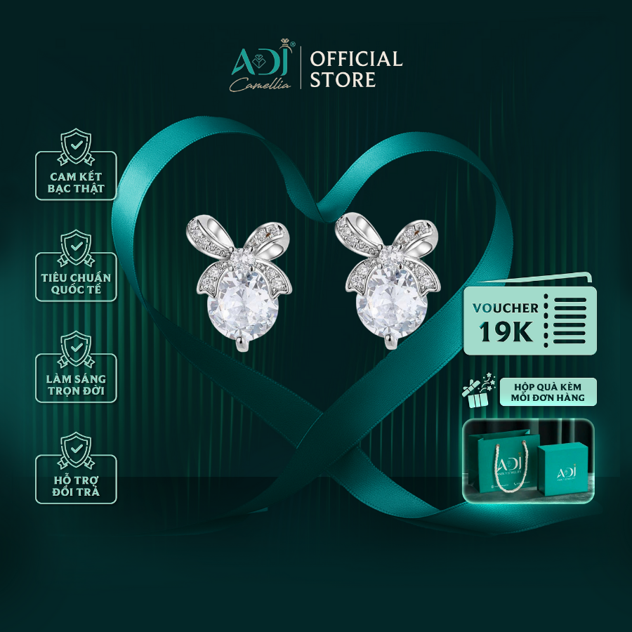 Bông Tai Nữ Bạc ADJ 925  Nơ Swarovski Lắp Lánh Phụ Kiện Trang Sức Nữ Cao Cấp SB5417AD