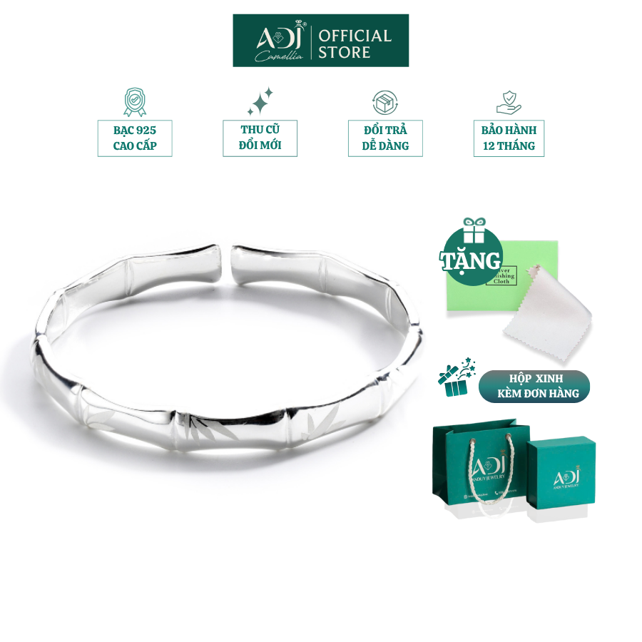 Vòng Tay Nữ Bạc ADJ 999 Cây Trúc Lá Tre May Mắn Phụ Kiện Trang Sức Nữ Cao Cấp SVC15445AD
