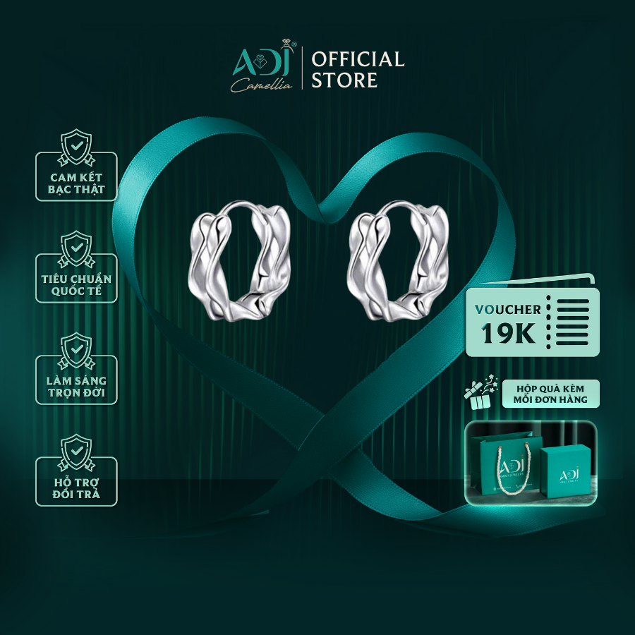 Khuyên Tai Nữ Bạc ADJ 925 Silver Wave Gợn Sóng Xoắn Cá Tính Phá Cách SB118198