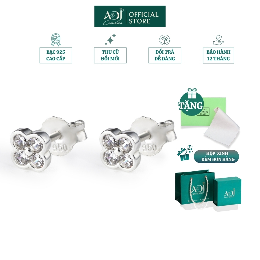 Bông hoa tai nữ Trang sức bạc 925 ADJ đính đá CZ sang trọng cao cấp Giọt Sương Trên Hoa SB13797AD