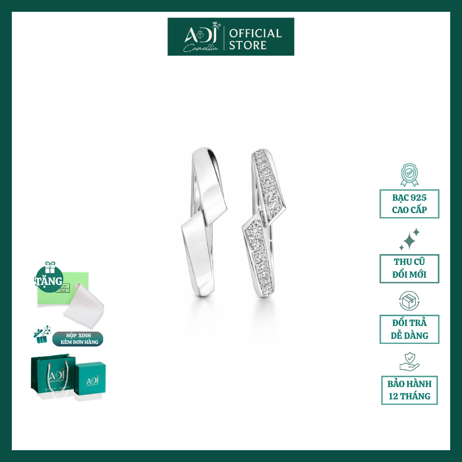 Nhẫn Đôi Bạc ADJ 925  Pure Love Đính Đá CZ Phụ Kiện Trang Sức Nữ Cao Cấp