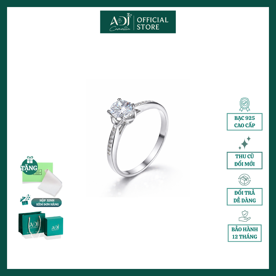 Nhẫn Bạc Nữ ADJ S925 Thiết Kế Đài Hoa Đính Đá CZ Chủ Lấp Lánh, Phụ Kiện Trang Sức Cao Cấp SN156394AD