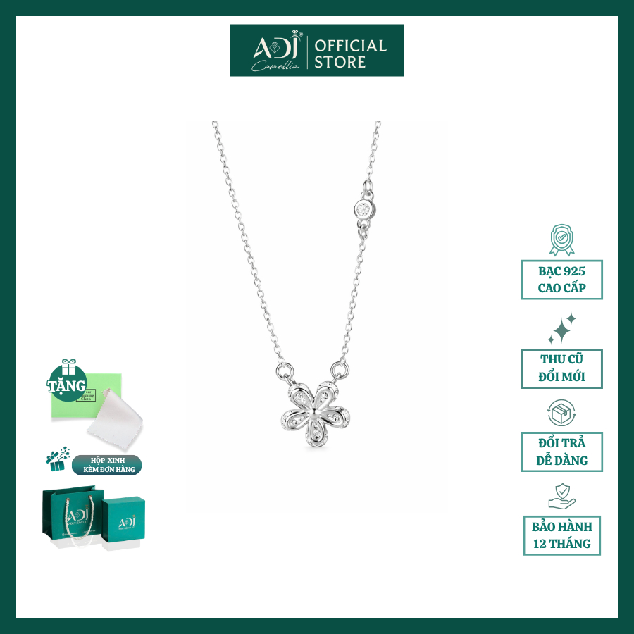 Dây chuyền Trang sức bạc 925 ADJ thanh lịch thời trang cao cấp Cánh Hoa Nhẹ Nhàng SD108104AD