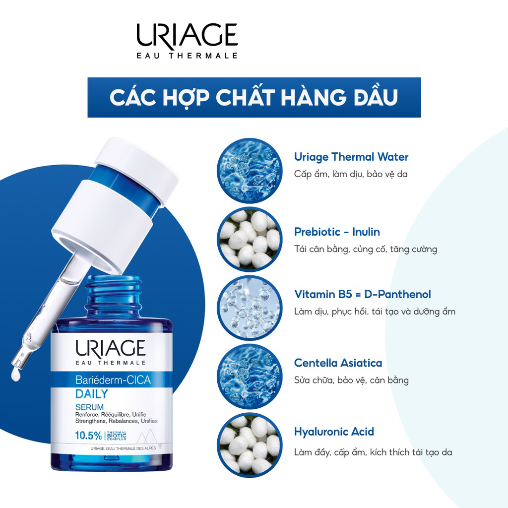Serum Uriage Bariéderm-CICA DAILY làm lành, phục hồi da tổn thương, ngăn ngữa lão hóa 30ml
