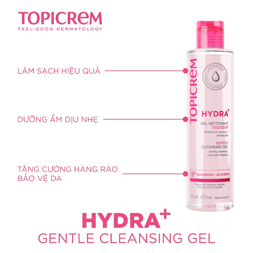 Gel rửa mặt dành cho da khô và nhạy cảm -TOPICREM Gentle Cleansing Gel 200ml