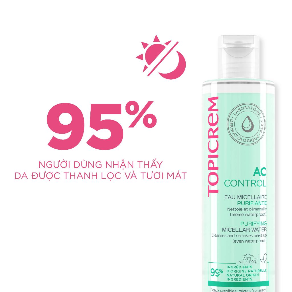 Nước tẩy trang dành cho da dầu mụn TOPICREM AC PURIFYING MICELLAR WATER 200ml