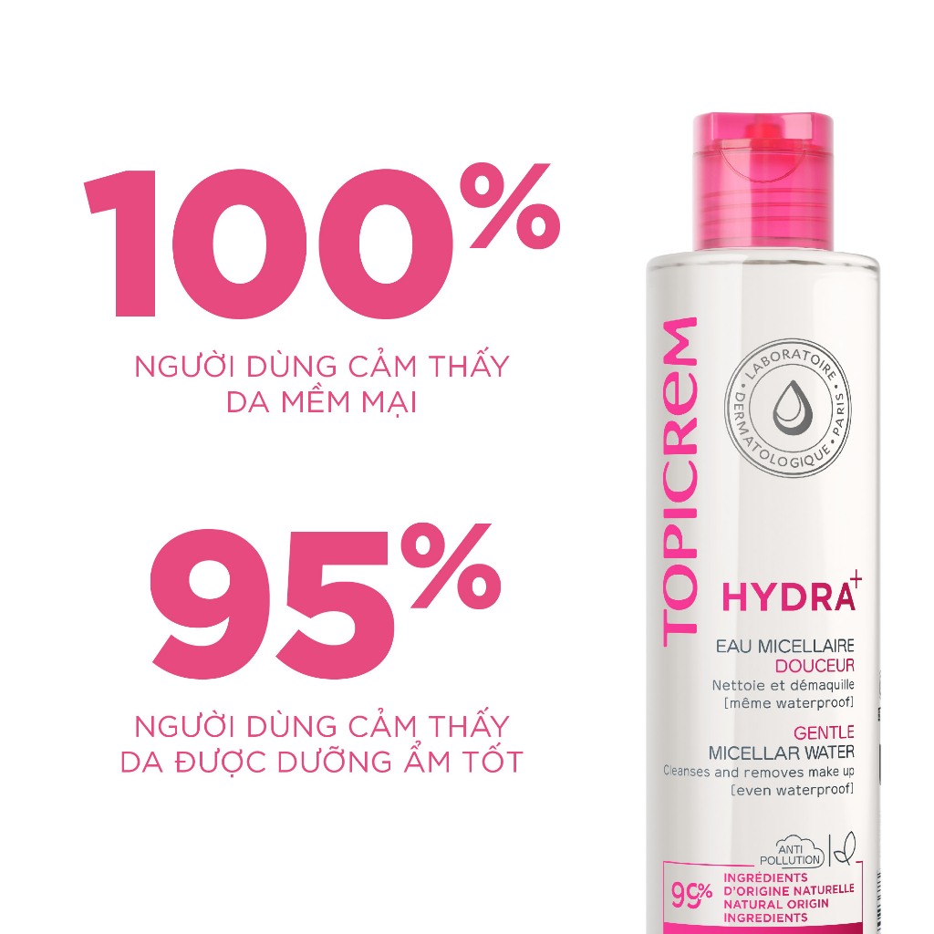 Nước Tẩy Trang Dành Cho Da Khô & Nhạy Cảm Topicrem Hydra+ Gentle Micellar Water 200m