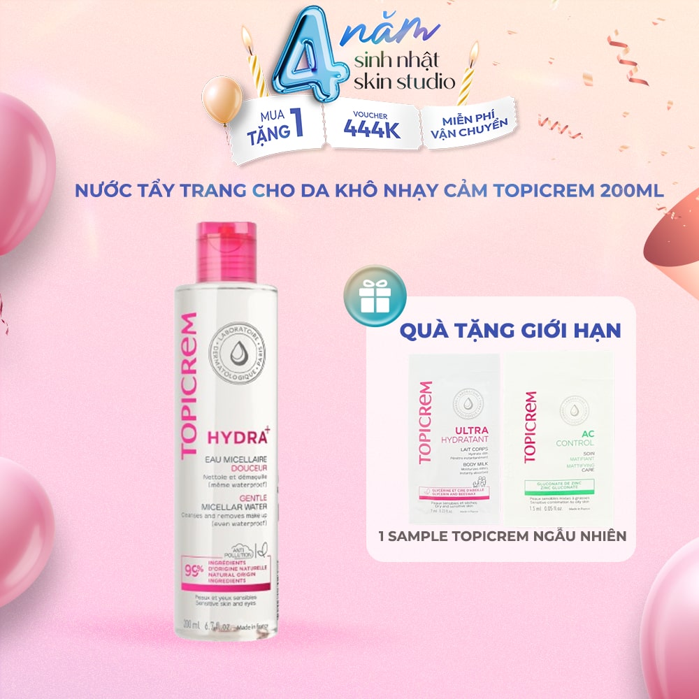 Nước Tẩy Trang Dành Cho Da Khô & Nhạy Cảm Topicrem Hydra+ Gentle Micellar Water 200m