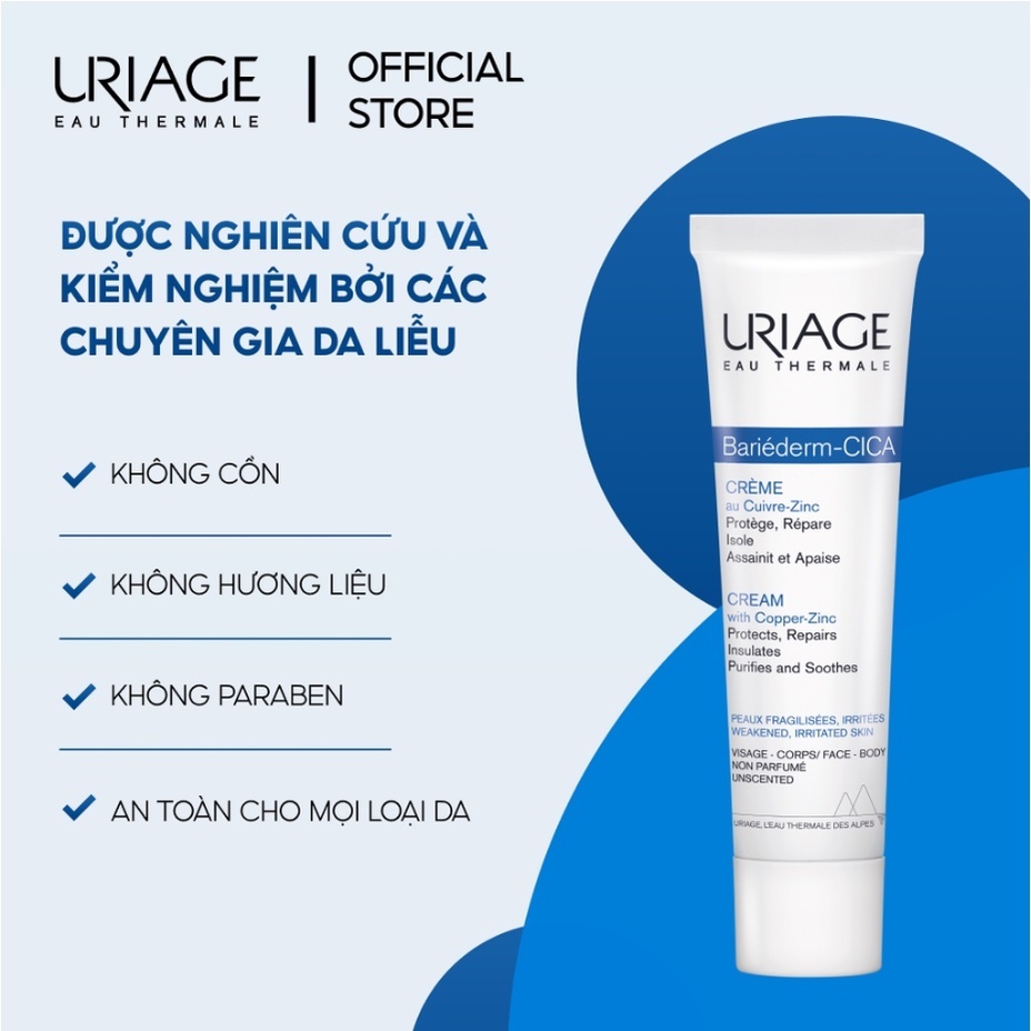 Kem dưỡng Uriage Bariéderm-CICA CRÈME làm dịu, phục hồi da tổn thương 15ml