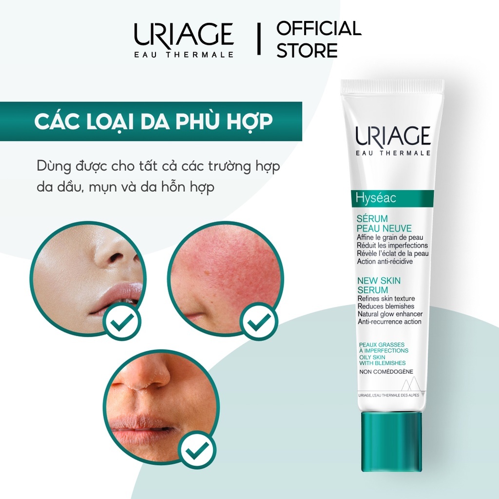 Serum giảm mụn thâm, se khít lỗ chân lông Uriage Hyséac Serum Peau Neuve cho da dầu mụn 40ml