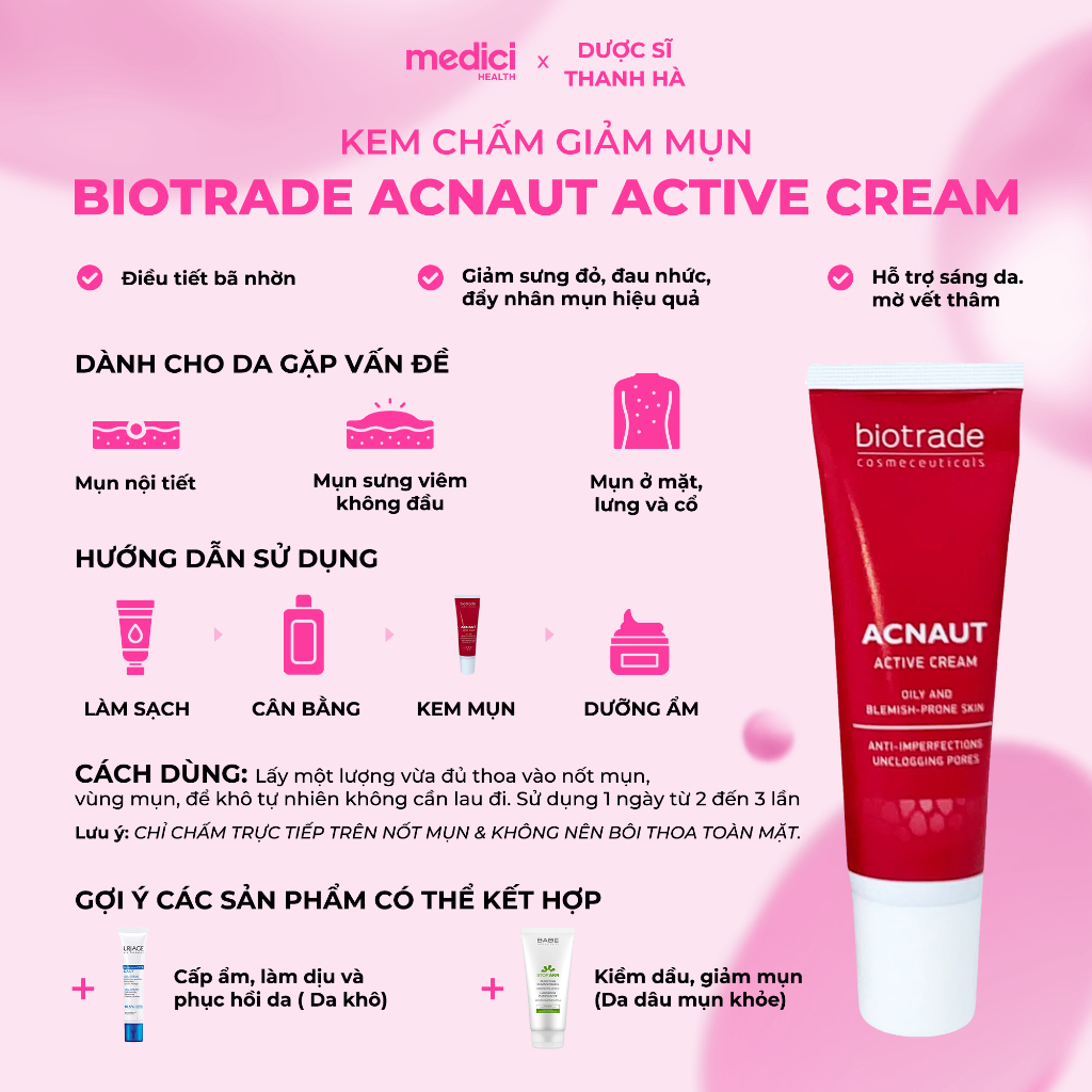 Kem chấm mụn Biotrade Acnaut Active Cream giảm mụn bọc, mụn viêm (5ml/15ml)