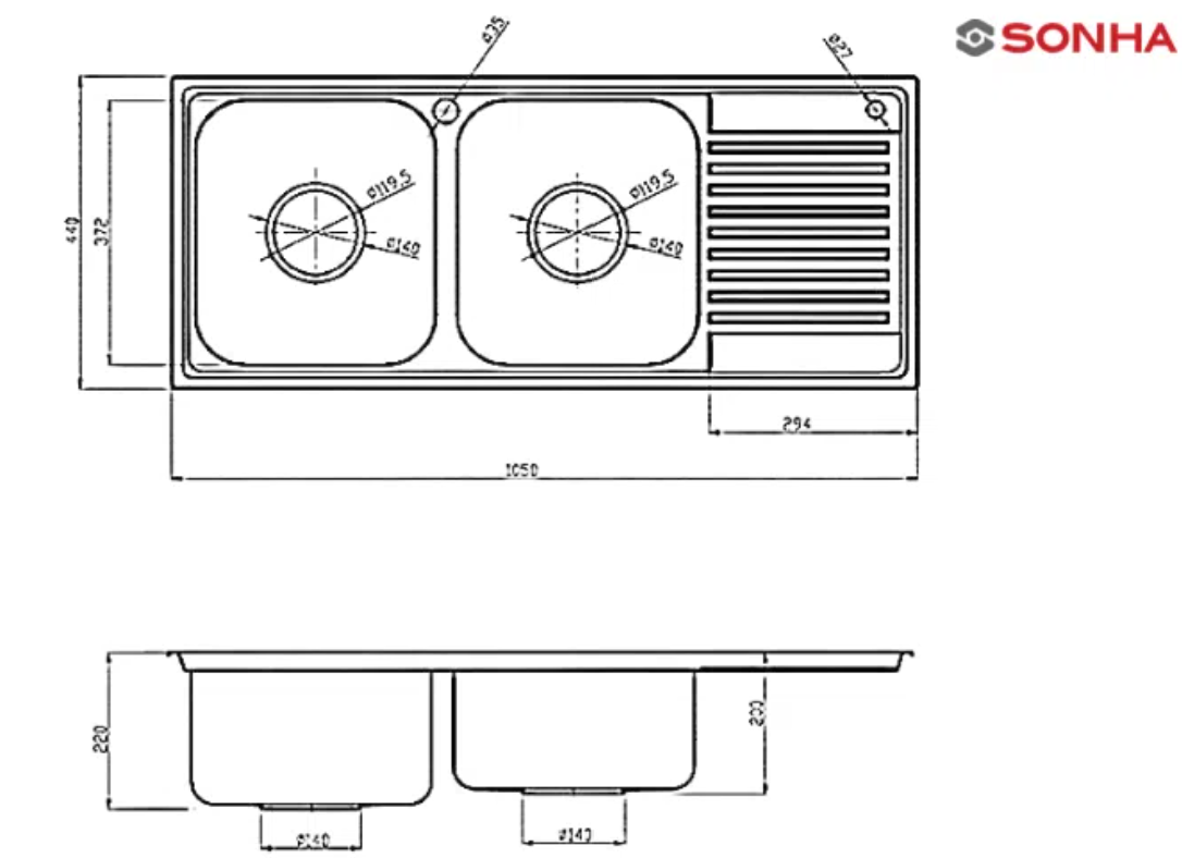 Kích thước khoét đá chậu rửa bát lắp đặt cho mọi loại chậu