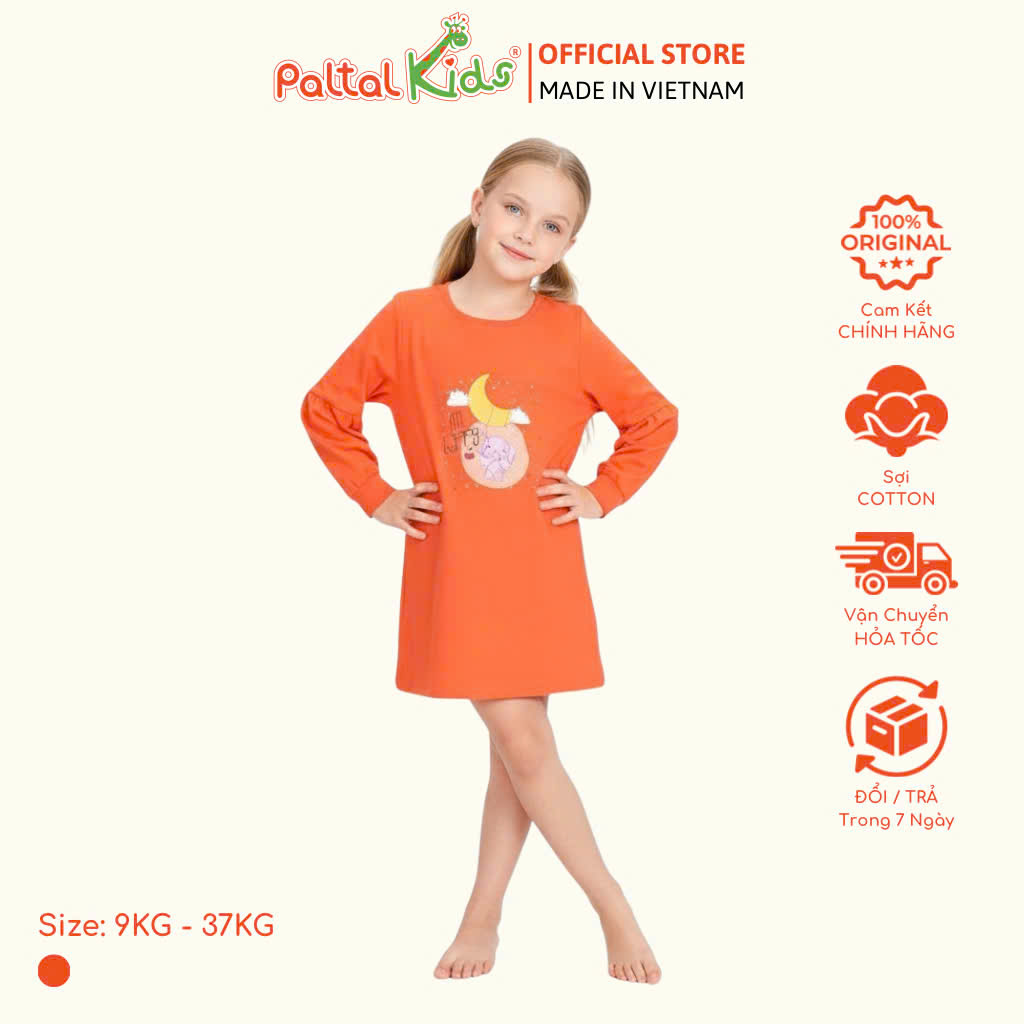 Đầm Dáng A Tay Dài Cotton Mỹ Bé Gái Cao Cấp - 020C 8009