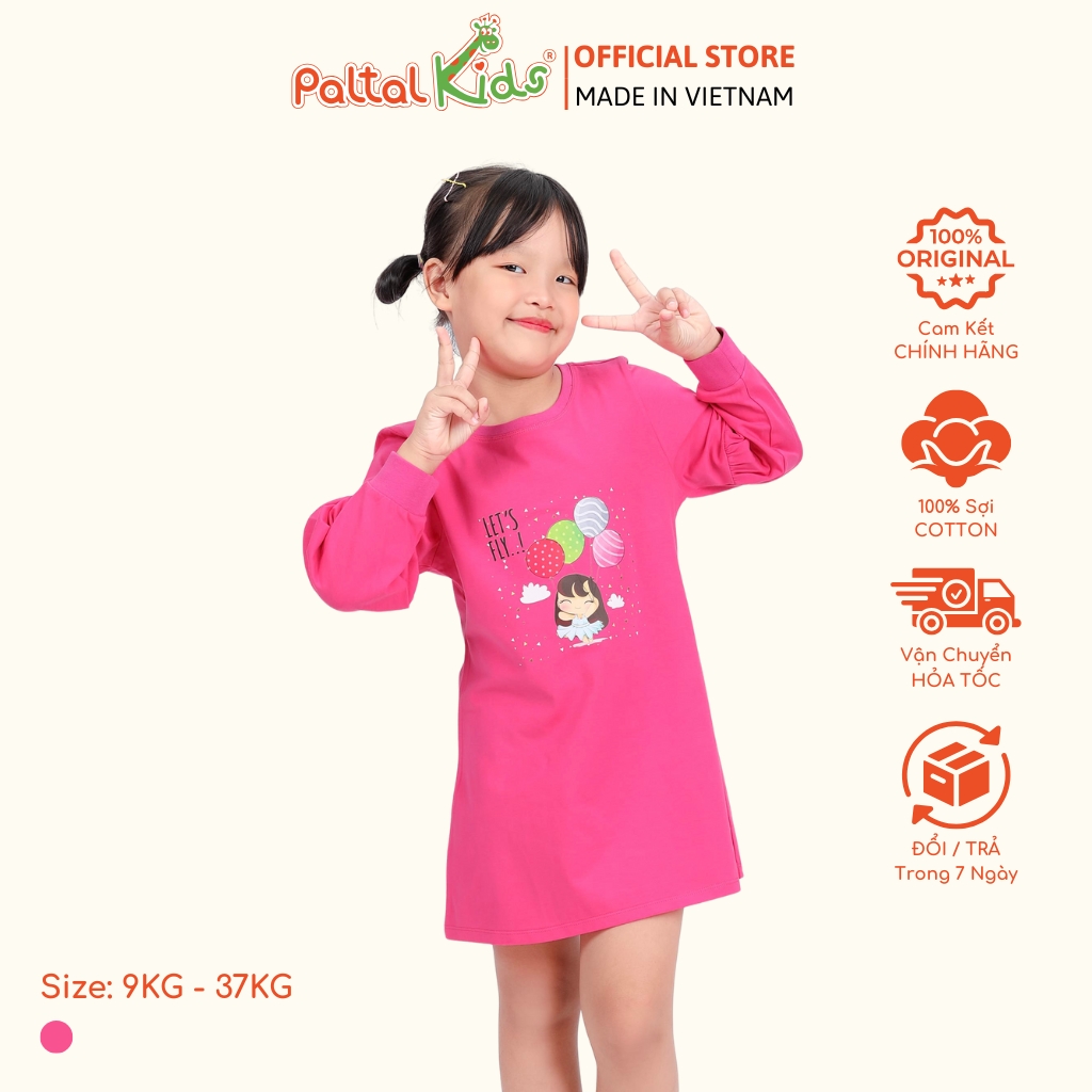 Đầm Dáng A Tay Dài Cotton Mỹ Bé Gái Cao Cấp - 020C 8011