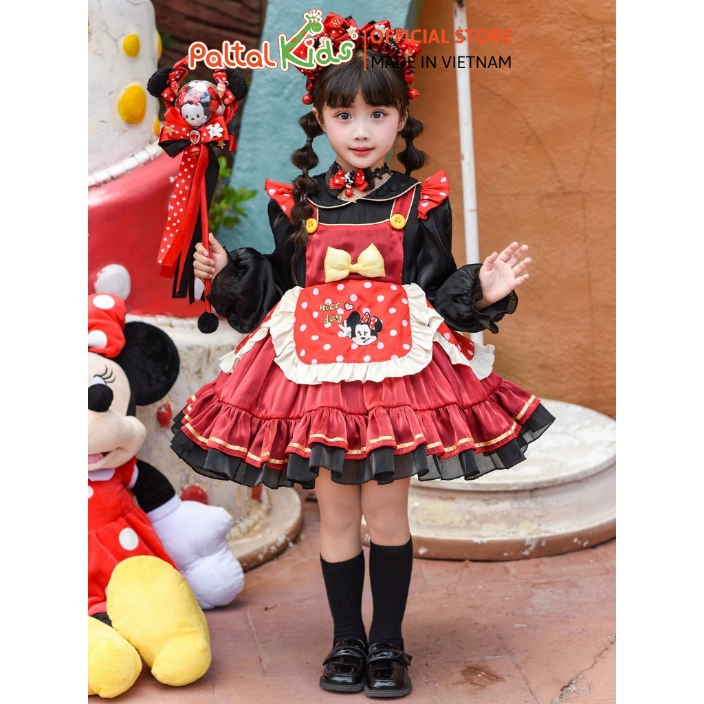 HALLOWEEN 2025 - Đầm Dáng Xòe Chuột Minnie Bé Gái Cao Cấp