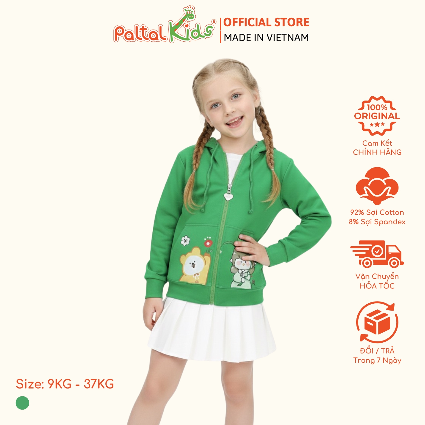 Áo Khoác Tai Thỏ CVC Bé Gái Cao Cấp - 401 4016