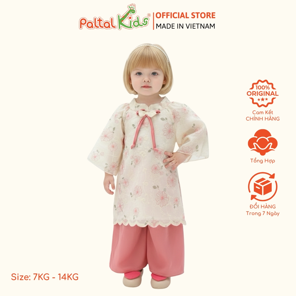 Set Áo Dài Thêu Hoa Cách Tân Kèm Cài Ngọc Bé Gái Cao Cấp - 533 6076