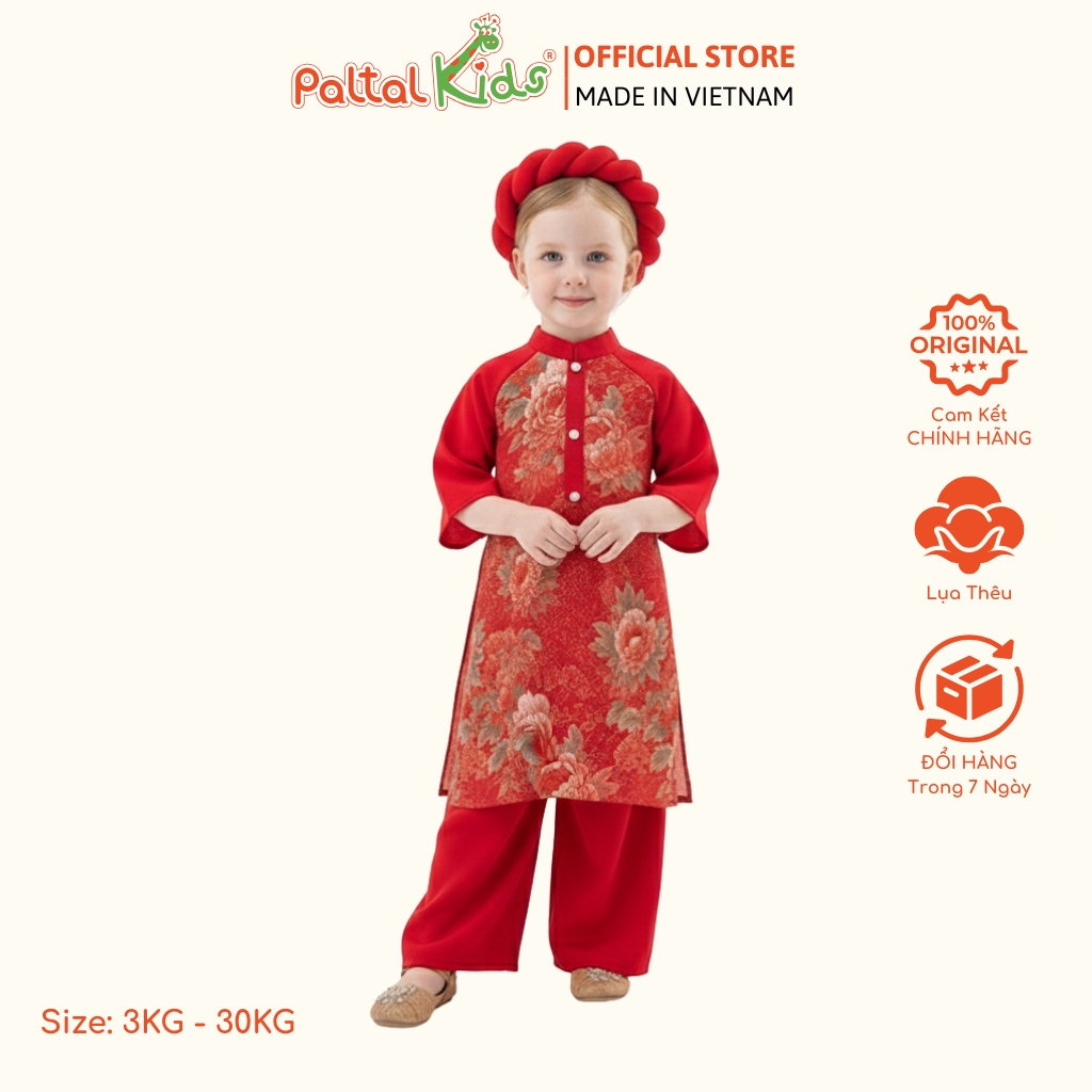 Set Áo Dài Lụa Mẫu Đơn Cách Tân Kèm Phụ Kiện Bé Gái Cao Cấp - 533 6094