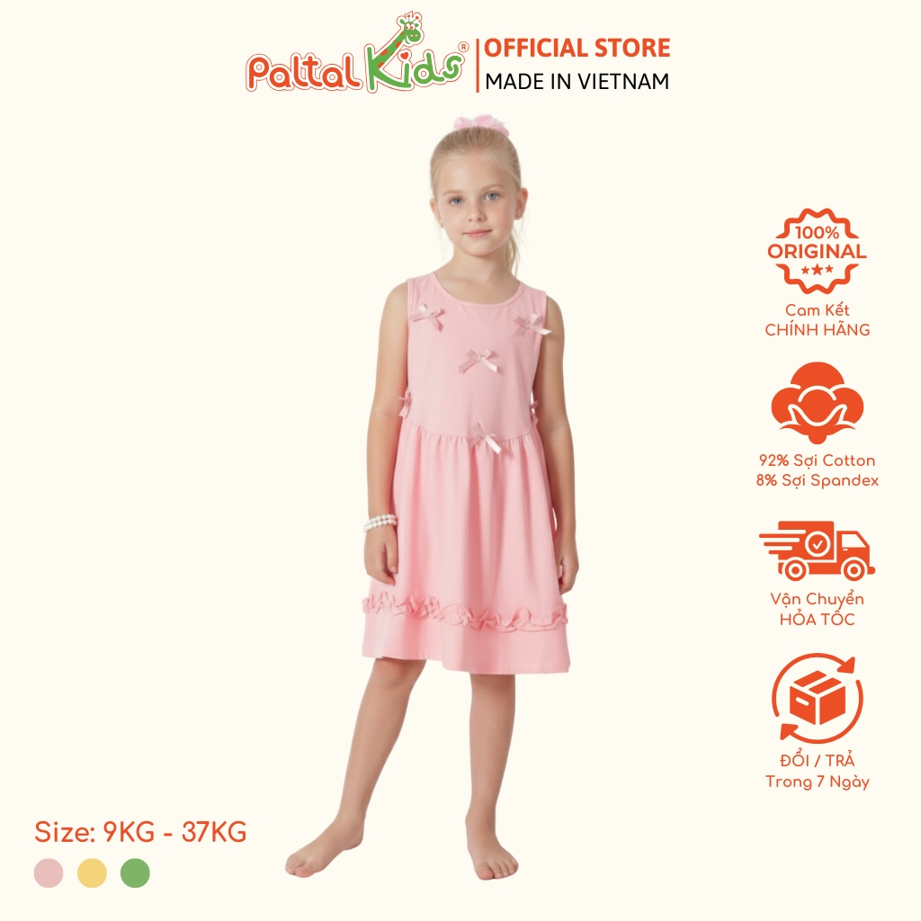 Đầm Dáng Xòe Tay Bản Đính Nơ Cotton Mỹ Bé Gái Cao Cấp - 02C 8033